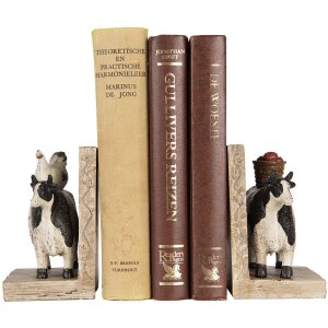 Clayre & Eef boekensteunen set koeien landelijke stijl bruin zwart 2-delig polyresin