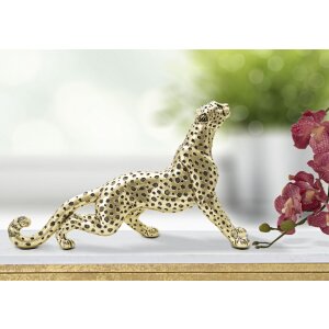 Mauro Ferretti luipaard beeldje 33x7,7x19,5 cm goud zwart