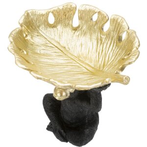 Mauro Ferretti decoratief beeldje aap met blad kom 25,2x21x24 cm zwart goud
