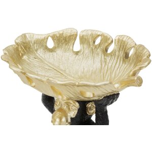 Mauro Ferretti decoratief beeldje aap met blad kom 25,2x21x24 cm zwart goud