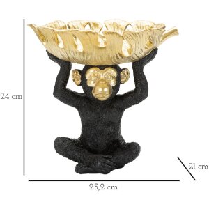 Mauro Ferretti decoratief beeldje aap met blad kom 25,2x21x24 cm zwart goud