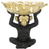 Mauro Ferretti decoratief beeldje aap met blad kom 25,2x21x24 cm zwart goud