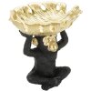 Mauro Ferretti decoratief beeldje aap met blad kom 25,2x21x24 cm zwart goud