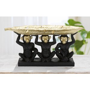 Mauro Ferretti decoratief beeldje aap trio met blad schaal 43x15,7x20 cm zwart goud