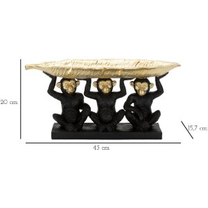 Mauro Ferretti decoratief beeldje aap trio met blad schaal 43x15,7x20 cm zwart goud