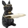 Mauro Ferretti decoratief beeldje bulldog met dienblad 19x20x23,5 cm zwart goud