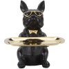 Mauro Ferretti decoratief beeldje bulldog met dienblad 19x20x23,5 cm zwart goud