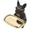 Mauro Ferretti decoratief beeldje bulldog met dienblad 19x20x23,5 cm zwart goud