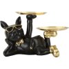 Mauro Ferretti decoratief beeldje hond Rover met dienblad 23,5x13x18,5 cm zwart goud