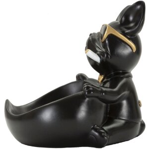Mauro Ferretti decoratief beeldje hondenbal met kom 18,5x20,5x20 cm zwart goud