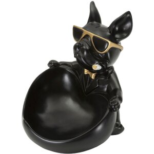 Mauro Ferretti decoratief beeldje hondenbal met kom 18,5x20,5x20 cm zwart goud