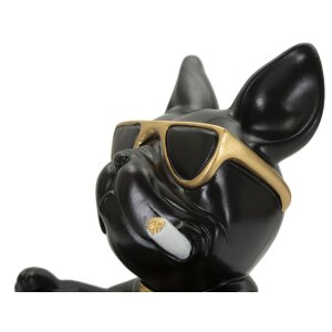 Mauro Ferretti decoratief beeldje hondenbal met kom 18,5x20,5x20 cm zwart goud