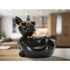 Mauro Ferretti decoratief beeldje hondenbal met kom 18,5x20,5x20 cm zwart goud