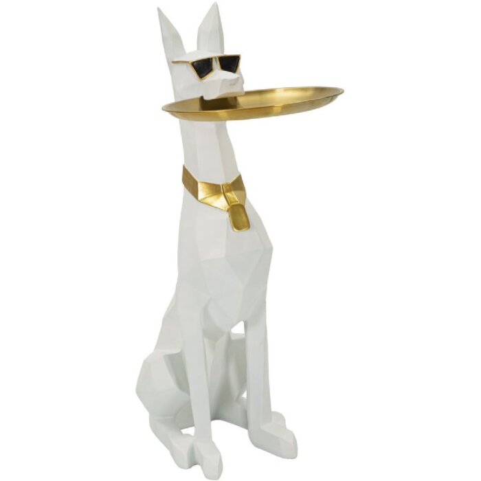 Mauro Ferretti decoratieve sculptuur hond Ory met dienblad 27x51x74 cm witgoud