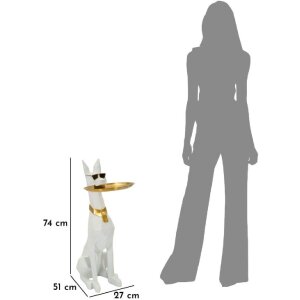 Mauro Ferretti decoratieve sculptuur hond Ory met dienblad 27x51x74 cm witgoud