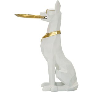 Mauro Ferretti decoratieve sculptuur hond Ory met dienblad 27x51x74 cm witgoud