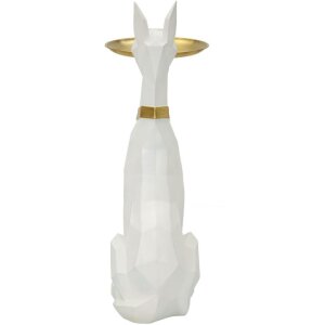 Mauro Ferretti decoratieve sculptuur hond Ory met dienblad 27x51x74 cm witgoud
