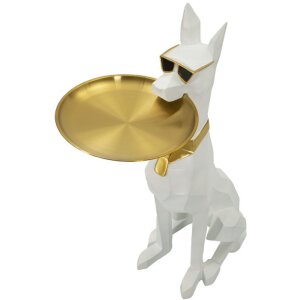 Mauro Ferretti decoratieve sculptuur hond Ory met dienblad 27x51x74 cm witgoud