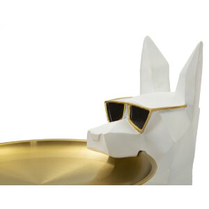 Mauro Ferretti decoratieve sculptuur hond Ory met dienblad 27x51x74 cm witgoud