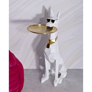 Mauro Ferretti decoratieve sculptuur hond Ory met dienblad 27x51x74 cm witgoud