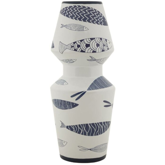 Mauro Ferretti vaas vis dubbel Ø 14x34 cm wit blauw