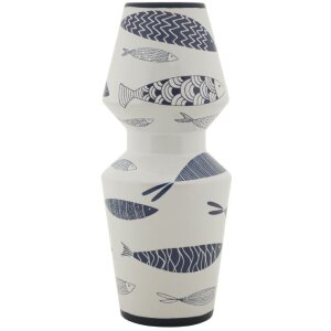Mauro Ferretti vaas vis dubbel Ø 14x34 cm wit blauw