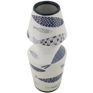 Mauro Ferretti vaas vis dubbel Ø 14x34 cm wit blauw