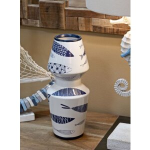 Mauro Ferretti vaas vis dubbel Ø 14x34 cm wit blauw