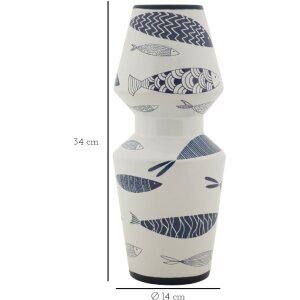 Mauro Ferretti vaas vis dubbel Ø 14x34 cm wit blauw