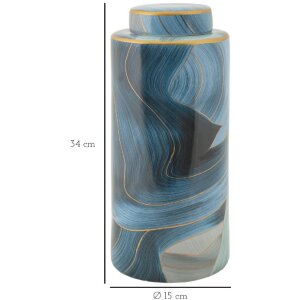 Mauro Ferretti Vaas Elegant Ø 15x34 cm blauw goud met deksel