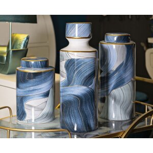 Mauro Ferretti Vaas Elegant Ø 15x24 cm blauw goud met deksel