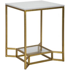 Mauro Ferretti bijzettafel Double Marble 47x47x60 cm goud wit