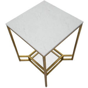 Mauro Ferretti bijzettafel Double Marble 47x47x60 cm goud wit