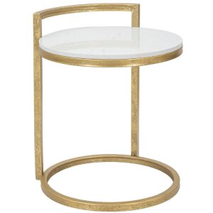 Mauro Ferretti bijzettafel marmer rond 40x43x50 cm goud wit