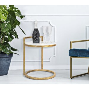 Mauro Ferretti bijzettafel marmer rond 40x43x50 cm goud wit