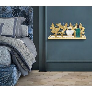 Mauro Ferretti wandplank vlinders set van 2 43x19,2x16,5 cm goud
