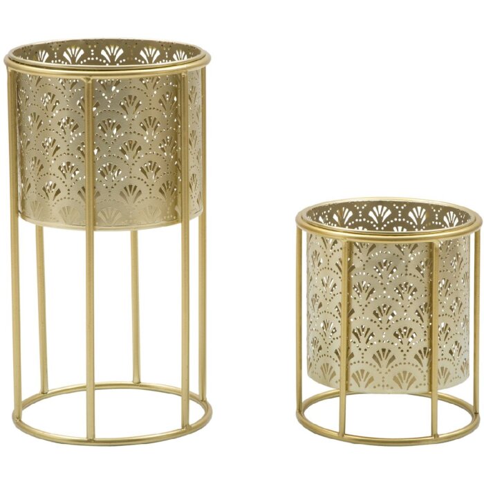 Mauro Ferretti Golvy bloemenstandaard set van 2 Ø 21x40 en 19x22 cm goud