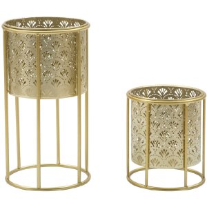 Mauro Ferretti Golvy bloemenstandaard set van 2 Ø 21x40 en 19x22 cm goud