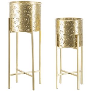 Mauro Ferretti Golvy bloemenstandaard set van 2 Ø 21x52 en 19x42 cm goud