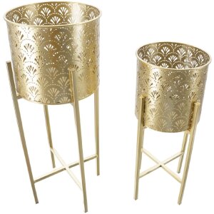 Mauro Ferretti Golvy bloemenstandaard set van 2 Ø 21x52 en 19x42 cm goud