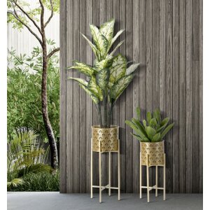 Mauro Ferretti Golvy bloemenstandaard set van 2 Ø 21x52 en 19x42 cm goud