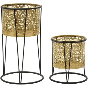 Mauro Ferretti Leavy bloemenstandaard set van 2 Ø 21x40 en 19x22 cm goud zwart