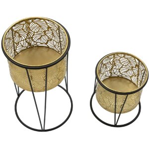 Mauro Ferretti Leavy bloemenstandaard set van 2 Ø 21x40 en 19x22 cm goud zwart