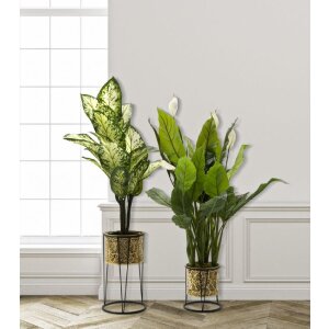 Mauro Ferretti Leavy bloemenstandaard set van 2 Ø 21x40 en 19x22 cm goud zwart