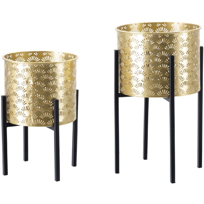 Mauro Ferretti Glissy bloemenstandaard set van 2 Ø 21x38 en 19x28 cm goud zwart