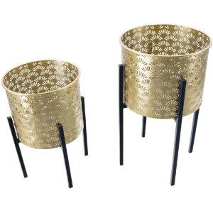 Mauro Ferretti Glissy bloemenstandaard set van 2 Ø 21x38 en 19x28 cm goud zwart