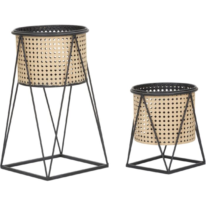Mauro Ferretti Osaka bloemenstandaard set van 2 Ø 21x40 en 19x22 cm zwart crème