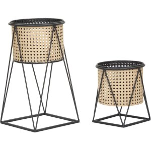 Mauro Ferretti Osaka bloemenstandaard set van 2 Ø 21x40 en 19x22 cm zwart crème