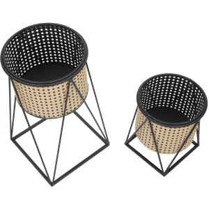 Mauro Ferretti Osaka bloemenstandaard set van 2 Ø 21x40 en 19x22 cm zwart crème