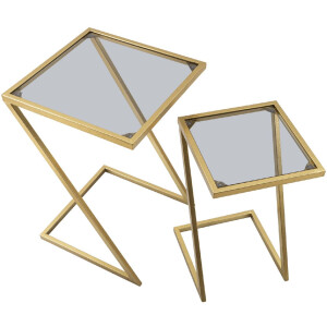 Mauro Ferretti bijzettafels Z set van 2 40x40x60 en 30x30x50 cm goud